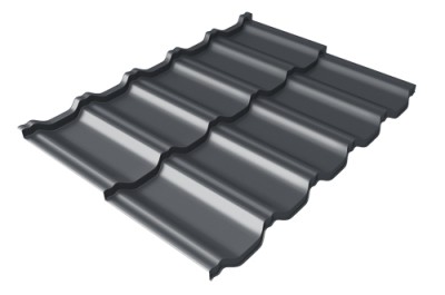 Металлочерепица модульная Квинта Uno Grand Line c 3D резом 0,5 Velur RAL 7024 мокрый асфальт